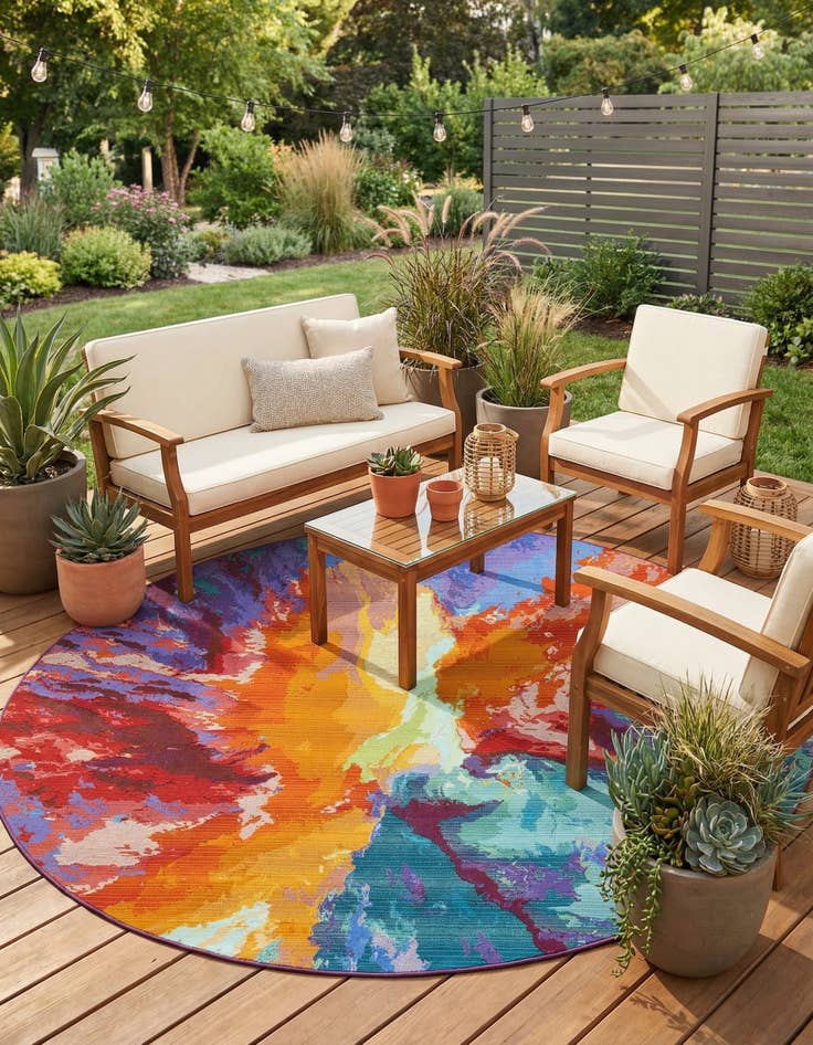 Detail image of 7' x 7'  Washable Modern Indoor / Outdoor Round Rug