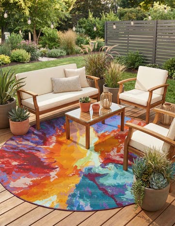 7' x 7' Easy-Clean Modern Indoor / Outdoor Round Rug