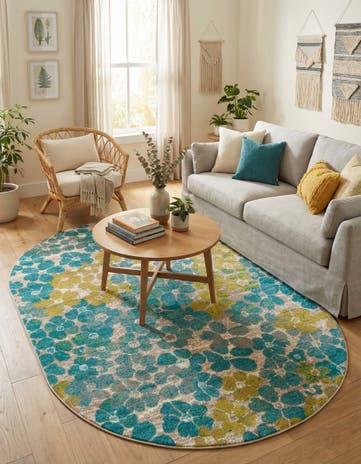 Blue Azalea Oval Rug