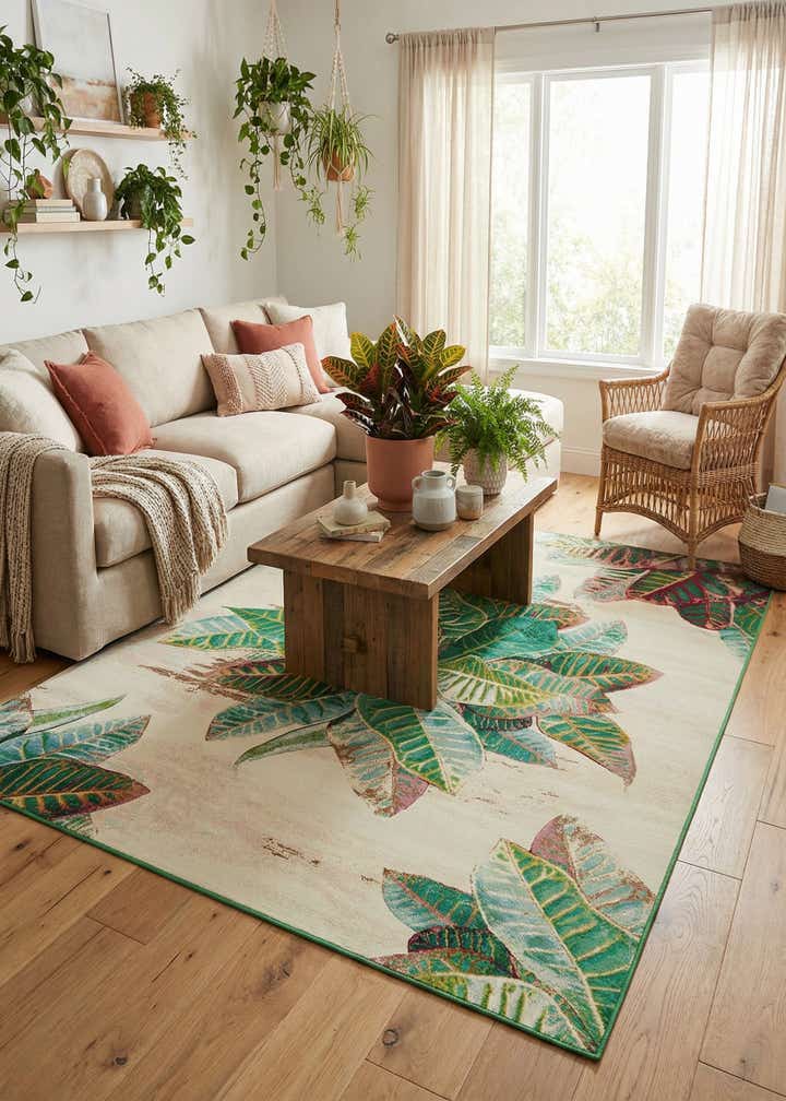 9' x 12' Easy-Clean Botanical Indoor / Outdoor Rug