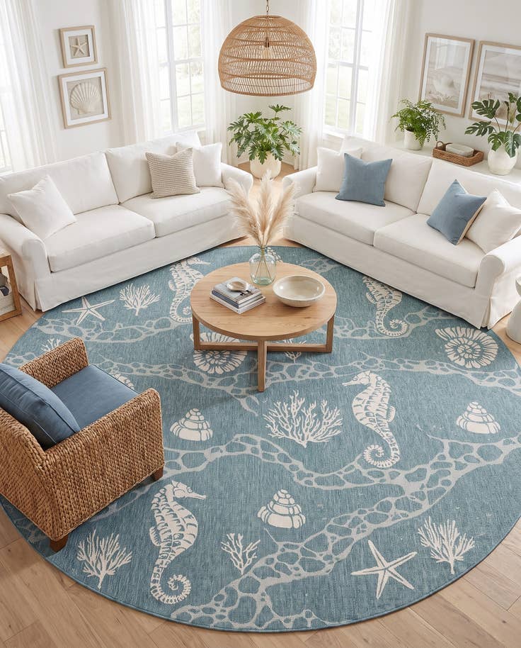 Detail image of 13' x 13' Easy-Clean Coastal Indoor / Outdoor Round Rug