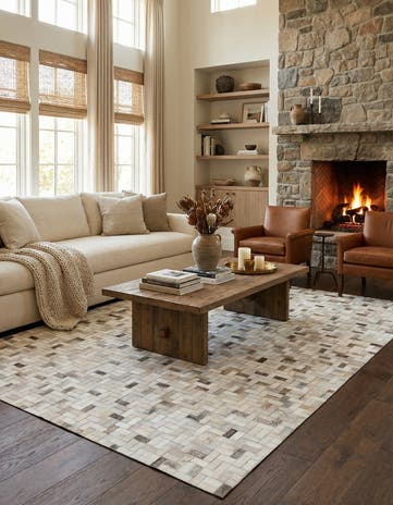 5' 7 x 8' Cowhide Stocks Rug