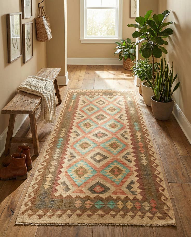 Detail image of 3' 4 x 6' 6 Hand Woven Kilim Maymana Wool Runner Rug