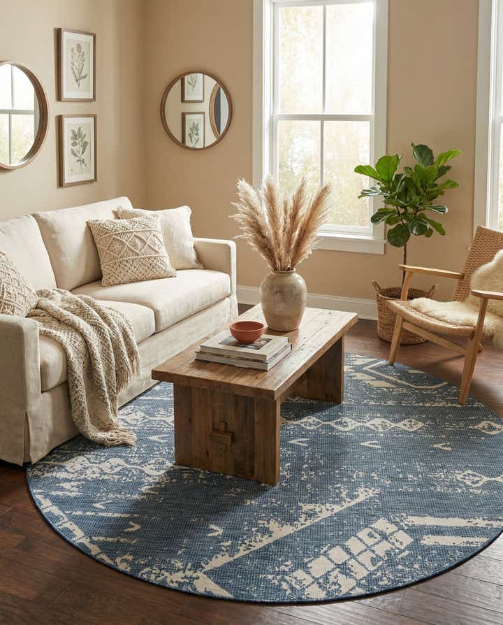 7' 10 x 7' 10 Easy-Clean Bohemian Indoor / Outdoor Round Rug