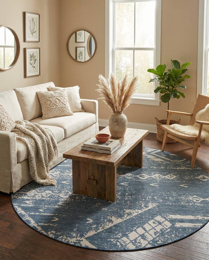 Detail image of 7' 10 x 7' 10 Easy-Clean Bohemian Indoor / Outdoor Round Rug
