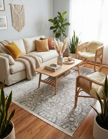 Light Gray Modern Classical Square Rug