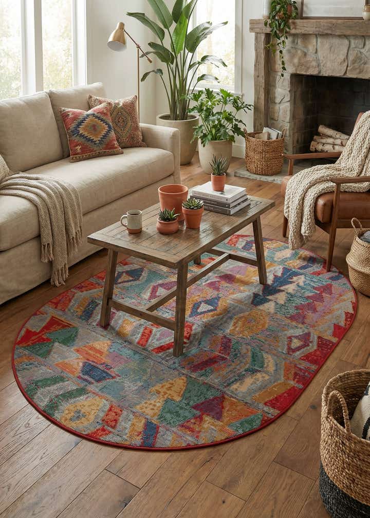 4' x 6' Easy-Clean Modern Indoor / Outdoor Oval Rug