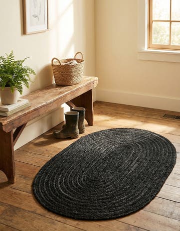 Black Handmade Braided Jute Oval Rug
