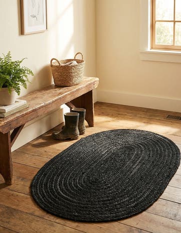 Black Handmade Braided Jute Oval Rug