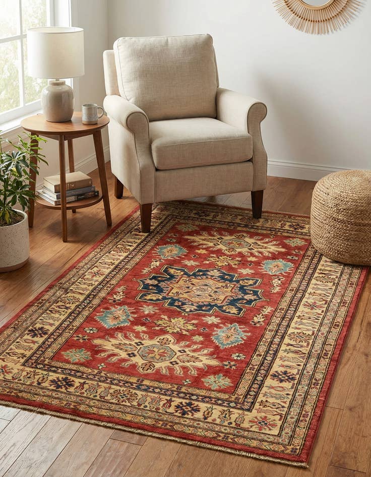 Detail image of 4' x 5' 8  Hand Knotted Kazak Rug