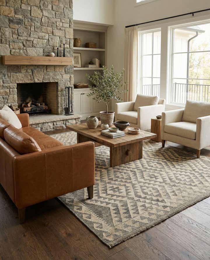 5' 3 x 6' 7 Hand Woven Kilim Maymana Wool Rug