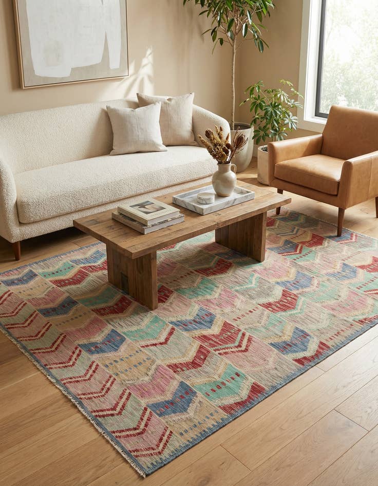 Detail image of 5' 8 x 8'  Hand Woven Kilim Modern Wool Rug