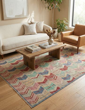 5' 8 x 8' Hand Woven Kilim Modern Wool Rug