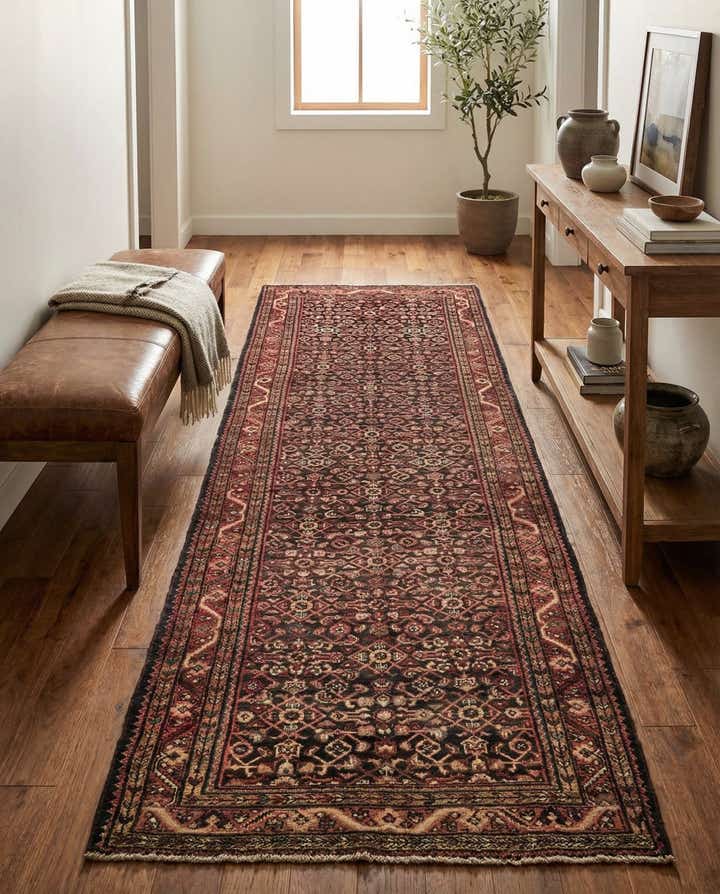 3' 8 x 11' 2 Hand Knotted Hossainabad Persian Wool Runner Rug