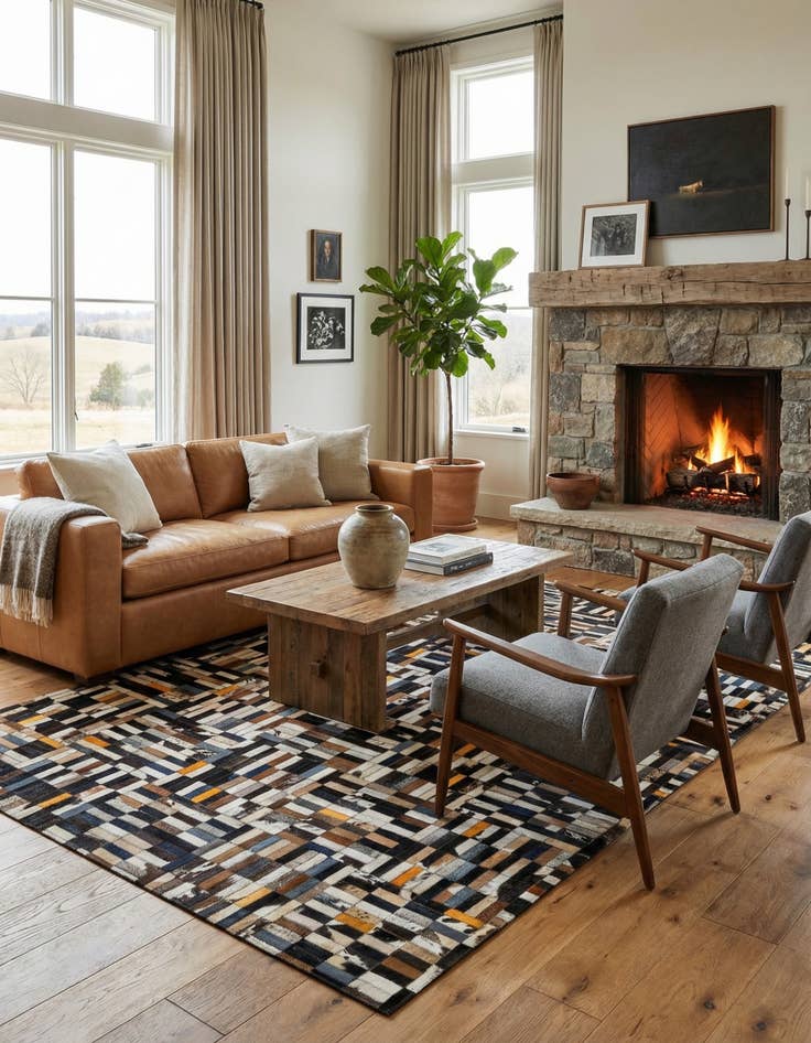 Detail image of  5' 1 x 8' 1 Cowhide - Patchwork Rug