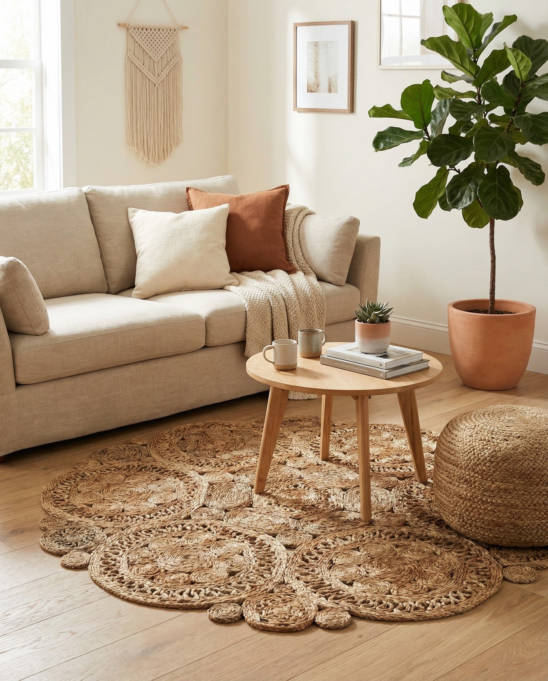 4' 1 x 4' 1 Handmade Braided Jute Round Rug
