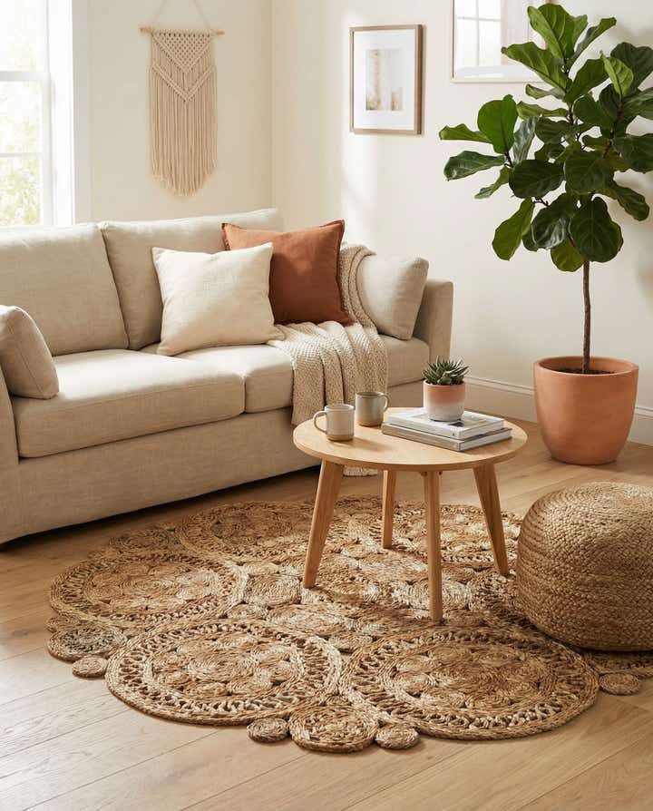 4' 1 x 4' 1 Handmade Braided Jute Round Rug