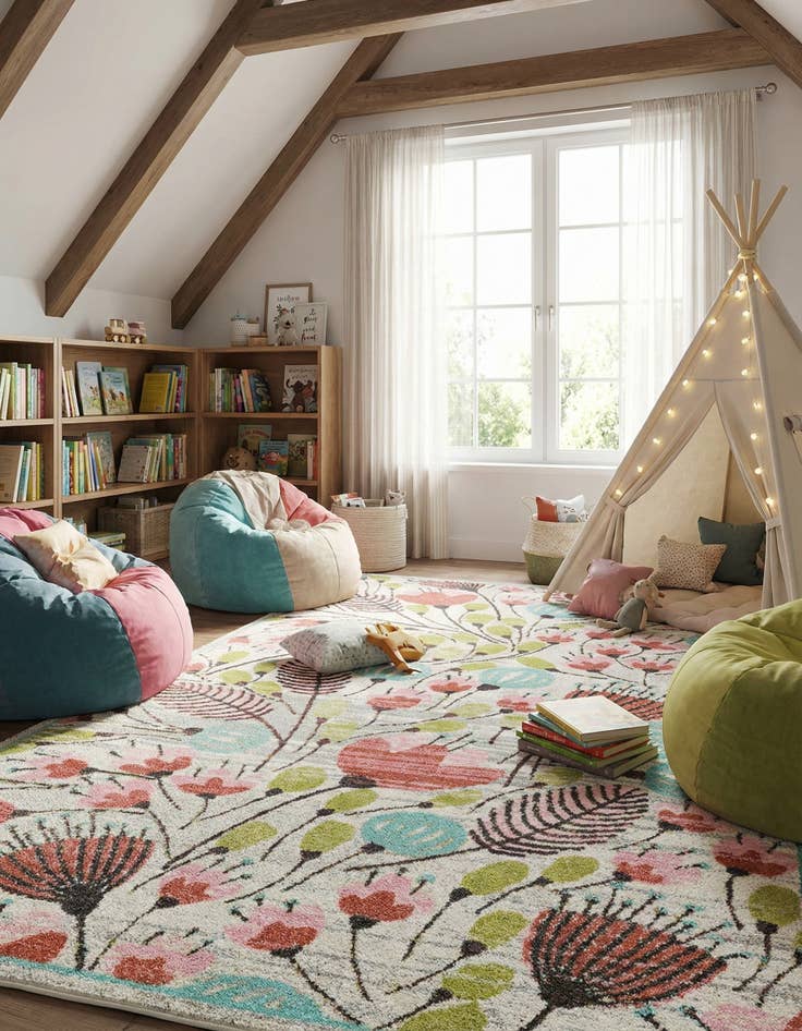 Detail image of 6' 1 x 9' Flowers Whimsy Kids Rug