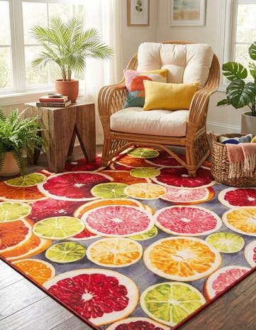 Rust Red and Yellow Easy-Clean Jill Zarin Caribbean Indoor / Outdoor Square Rug