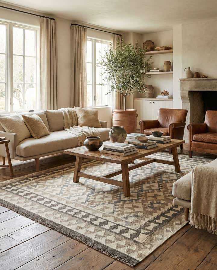 5' x 6' 9 Hand Knotted Kilim Maymana Wool Rug