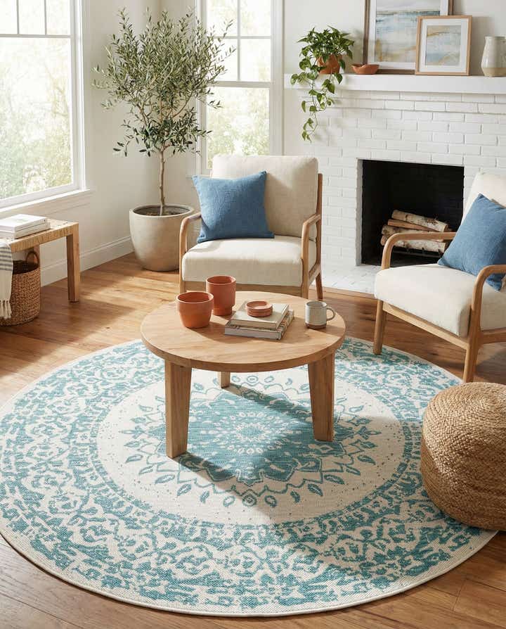 6' x 6' Easy-Clean Traditional Indoor / Outdoor Round Rug