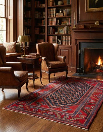 3' 11 x 7' Hand Knotted Hossainabad Persian Wool Rug
