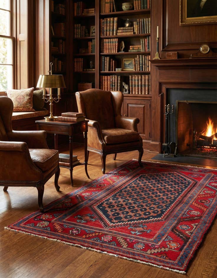 Detail image of  3' 11 x 7'  Hand Knotted Hossainabad Persian Wool Rug