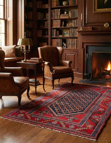 3' 11 x 7' Hand Knotted Hossainabad Persian Wool Rug