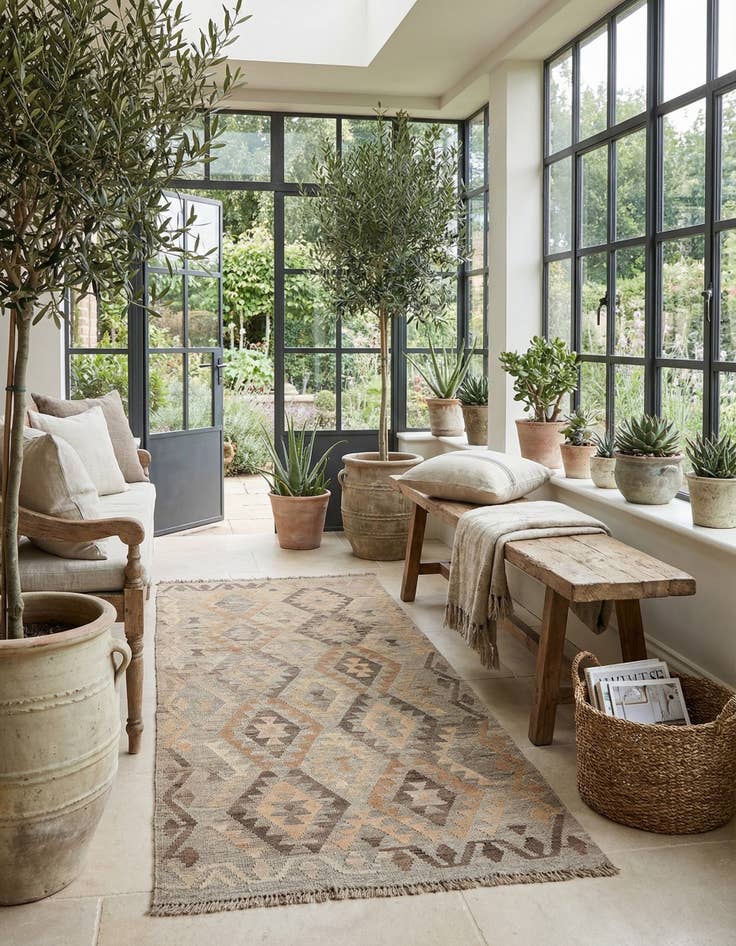 Detail image of 3' 5 x 4' 9  Hand Woven Kilim Maymana Wool Rug