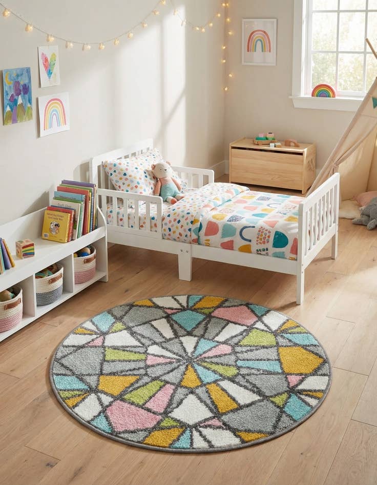 Detail image of 2' 2 x 2' 2 Stained Glass Whimsy Kids Round Rug