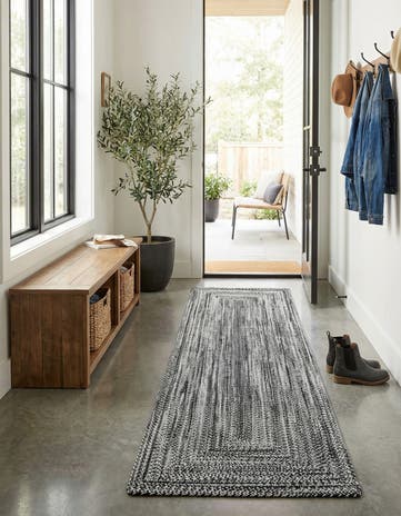 Black and White Easy-Clean Eco Verse Washable Indoor / Outdoor Runner Rug