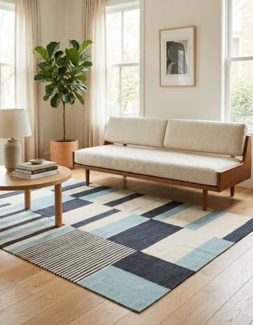 4' 5 x 5' 10 Hand Woven Kilim Modern Wool Rug