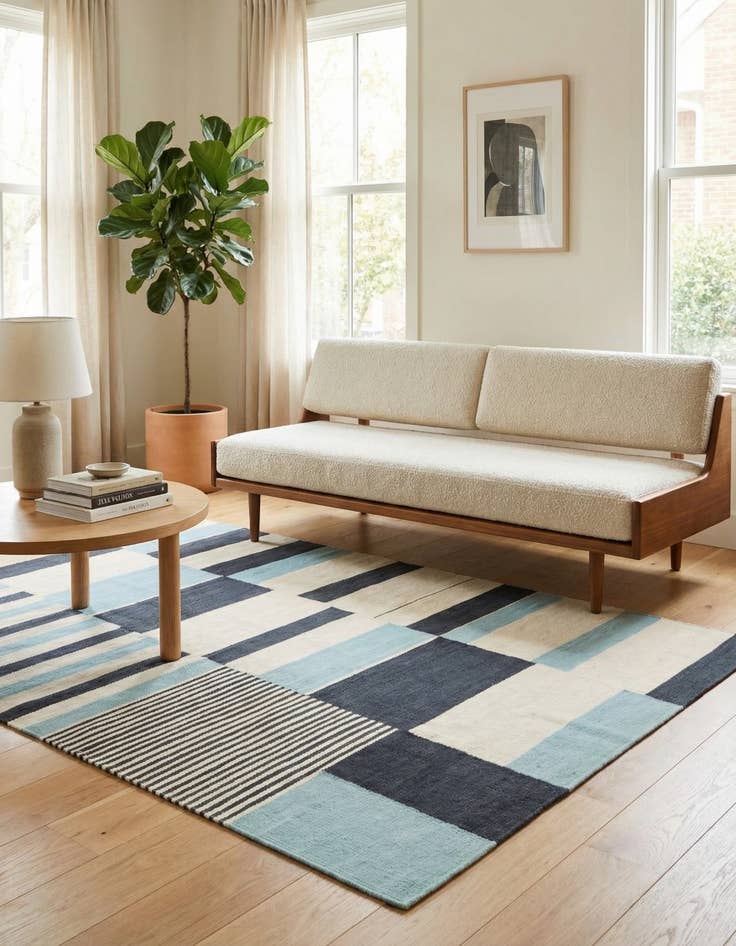 Detail image of 4' 5 x 5' 10  Hand Woven Kilim Modern Wool Rug