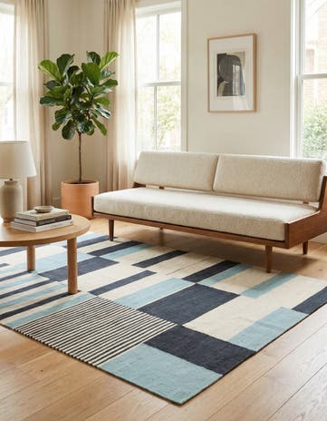 4' 5 x 5' 10 Hand Woven Kilim Modern Wool Rug