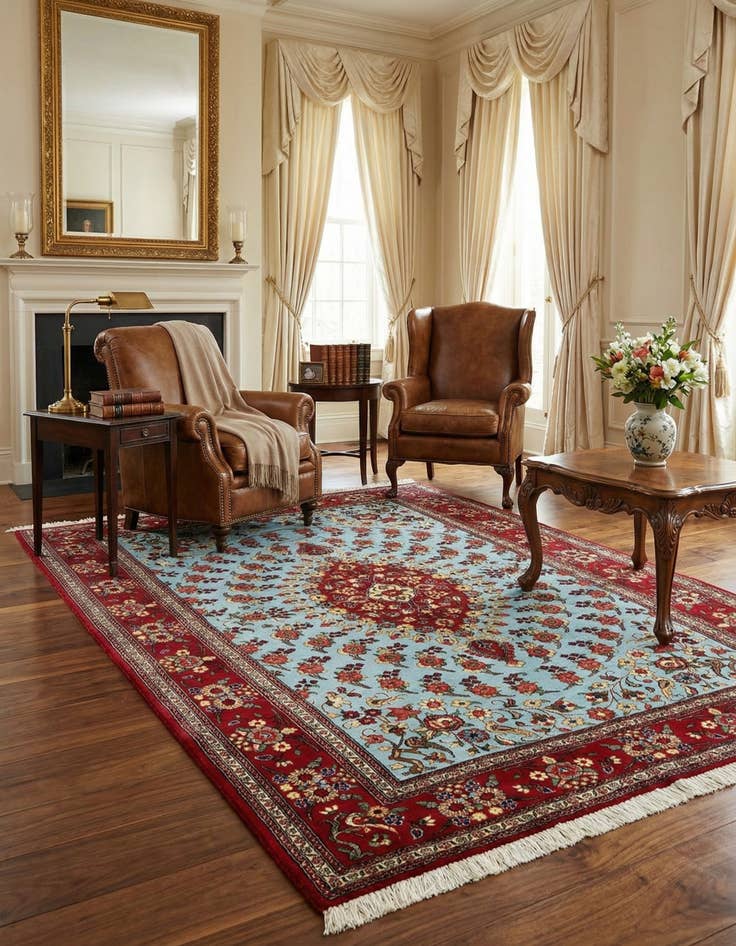 Detail image of  4' 8 x 6' 8  Hand Knotted Qom Persian Rug