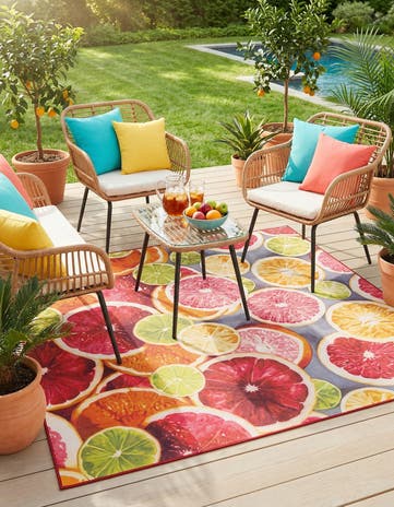 Rust Red and Yellow Easy-Clean Jill Zarin Caribbean Indoor / Outdoor Square Rug