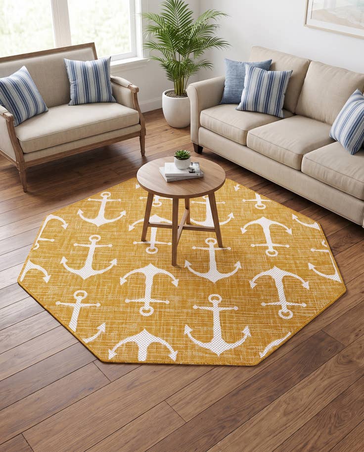 Detail image of 5' 3 x 5' 3 Easy-Clean Coastal Indoor / Outdoor Octagon Rug
