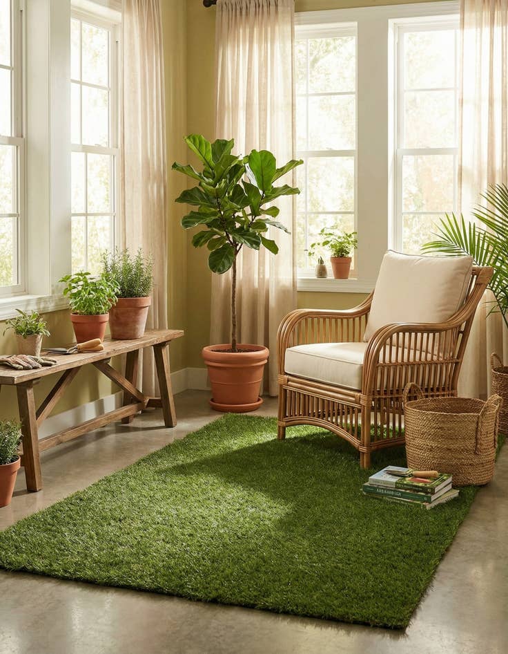 Detail image of  3' 3 x 5' 3  Washable Grass Indoor / Outdoor Rug