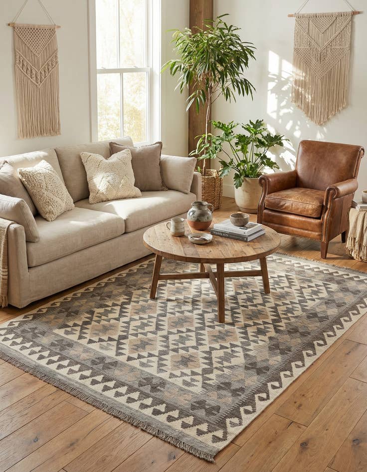 Detail image of  4' 10 x 6' 6  Hand Woven Kilim Maymana Wool Rug