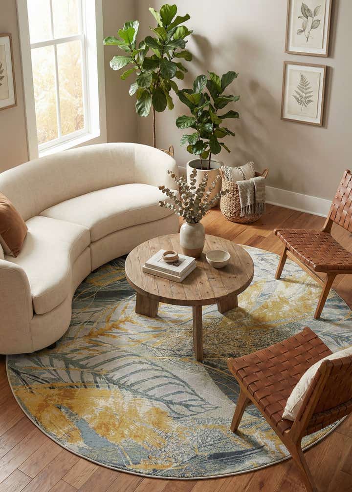 7' 10 x 7' 10 Easy-Clean Botanical Indoor / Outdoor Round Rug
