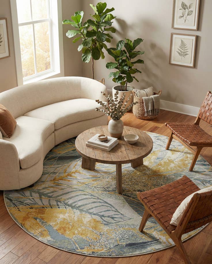 Detail image of 7' 10 x 7' 10 Easy-Clean Botanical Indoor / Outdoor Round Rug