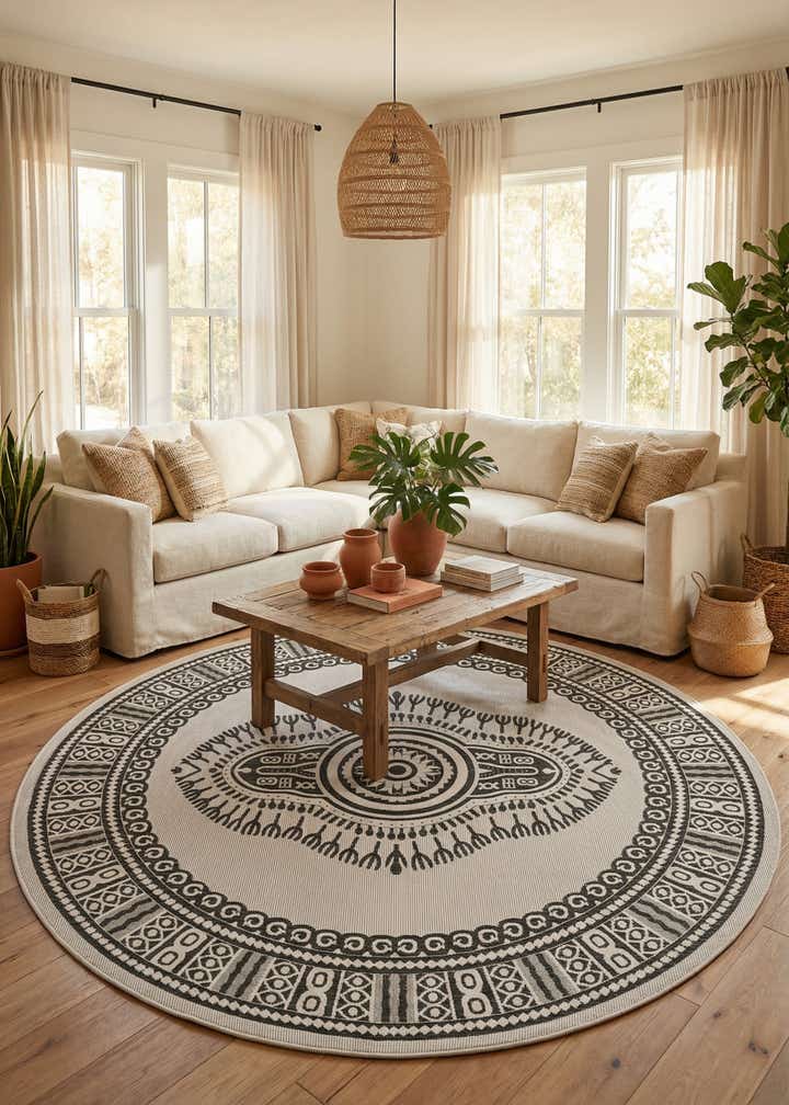 12' x 12' Easy-Clean Traditional Indoor / Outdoor Round Rug