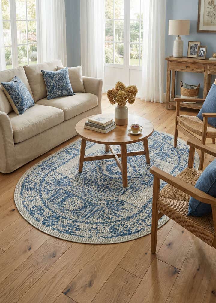 5' 3 x 8' Easy-Clean Traditional Indoor / Outdoor Oval Rug