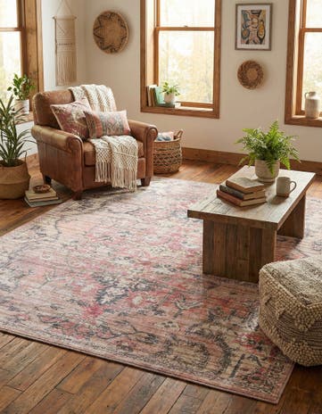 Beige pink Washable Nostalgia Square Rug
