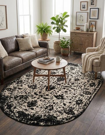 Black and White Oregon Oval Rug