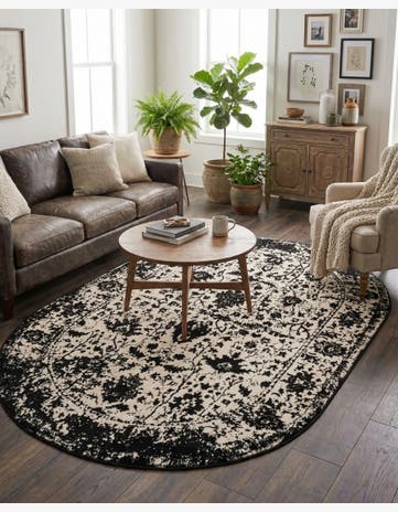 Black and White Oregon Oval Rug