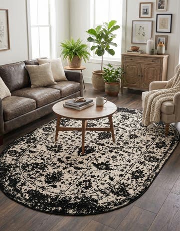 Black and White Oregon Oval Rug