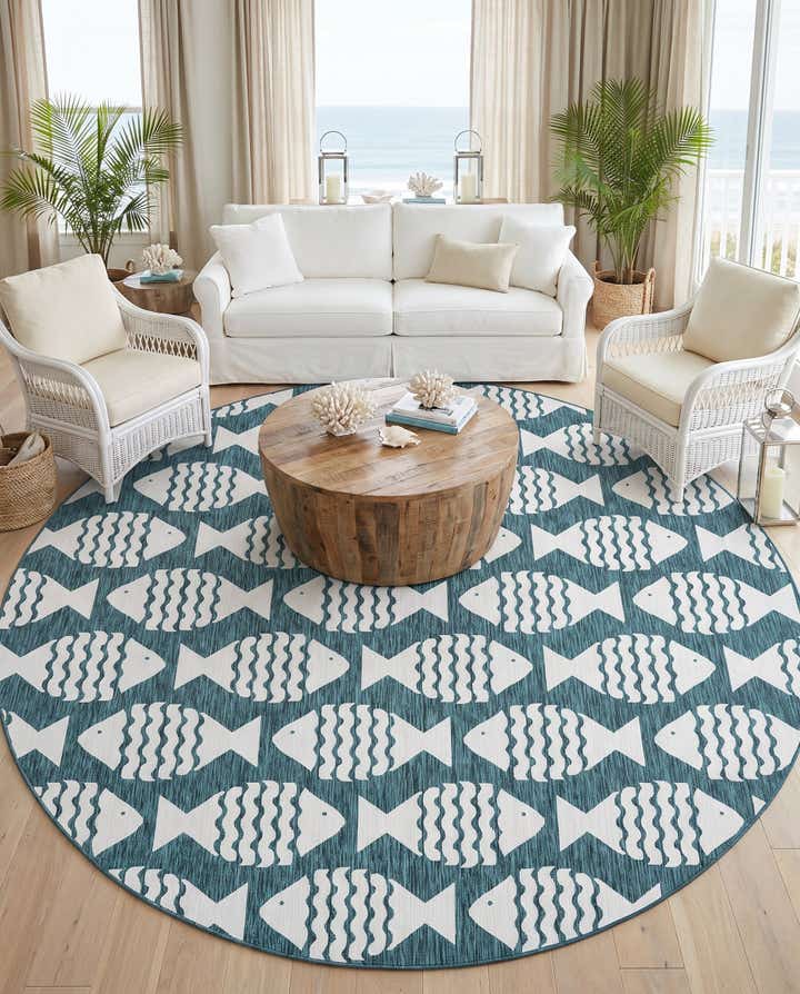 12' x 12' Easy-Clean Coastal Indoor / Outdoor Round Rug