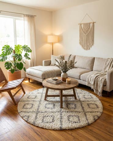  6' x 6' Lattice Shag Round Rug