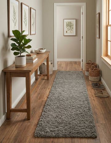 Cloud Gray Solid Shag Runner Rug